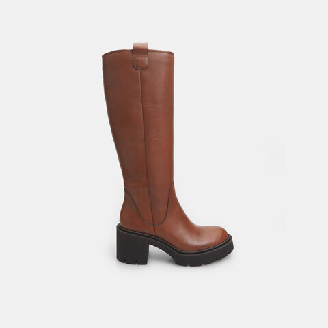 Bota de mujer de piel con suela dentada, Marrón Bota de mujer de piel con suela dentada, Marrón